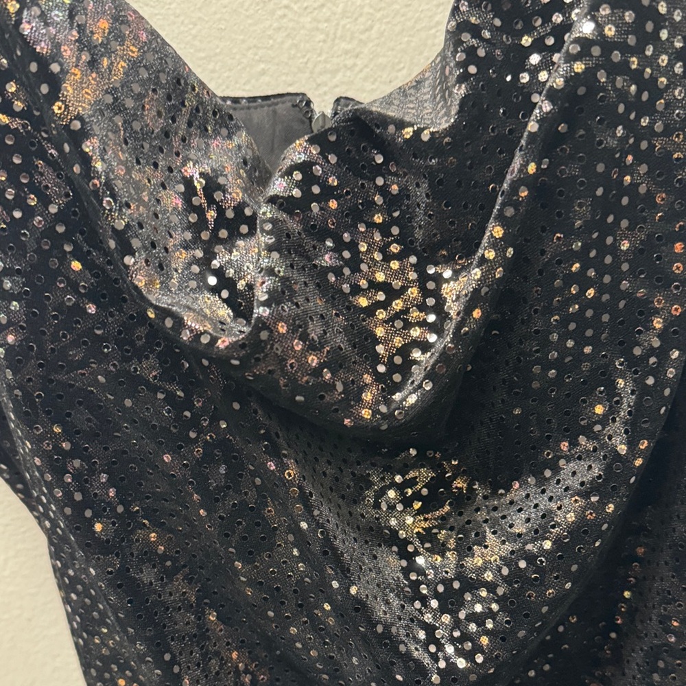Black Sequin Mini Dress with Gold Chain Straps by Siena Size 16 - Picture 7 of 11